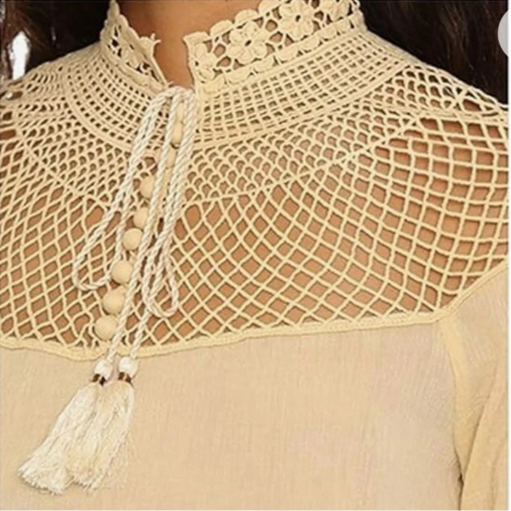Free People‎ On The Island Crochet Neck Blouse